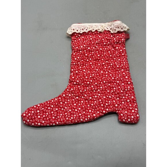 Vintage handmade Quilted Red Christmas Stocking Lace Trim snowflakes 10.5" READ - Picture 6 of 6